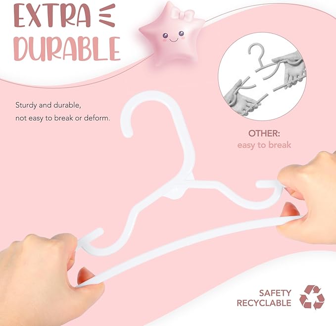 HOUSE DAY Baby Hangers 100 Pack - Durable Plastic Infant & Kids Clothes Hangers, Thin Compact Space-Saving Design for Nursery/Children's Closet, Toddler Small Hangers White (Infant/Baby/Toddler/Kids)