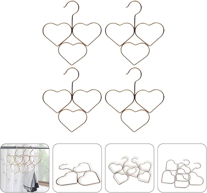 4pcs Rose Gold Heart Shape Scarf Hangers Metal Non-Slip Closet Organizer for Shawls Neckties Space Saving Accessory Storage