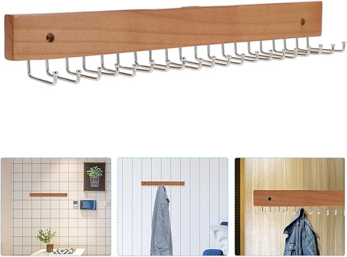Lurrose 2Pcs Wooden Tie Hanger and Wall Mount Belt Organizer with 20 Rotatable Hooks, Necktie Storage Rack for Men’S Closet and Entryway, Space-Saving Accessory Organizer