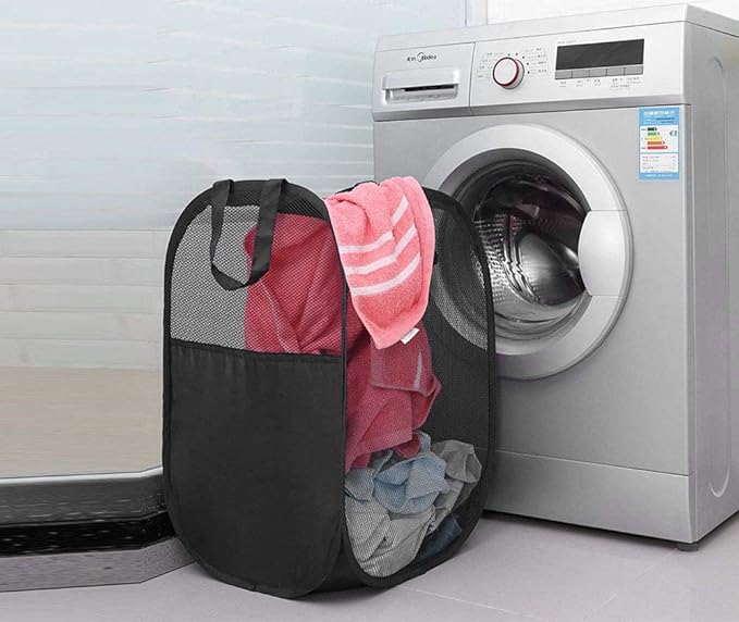 2 pop-up Laundry Hamper, Foldable mesh Laundry Baskets (Each with 2 Reinforced Handles), Black ……