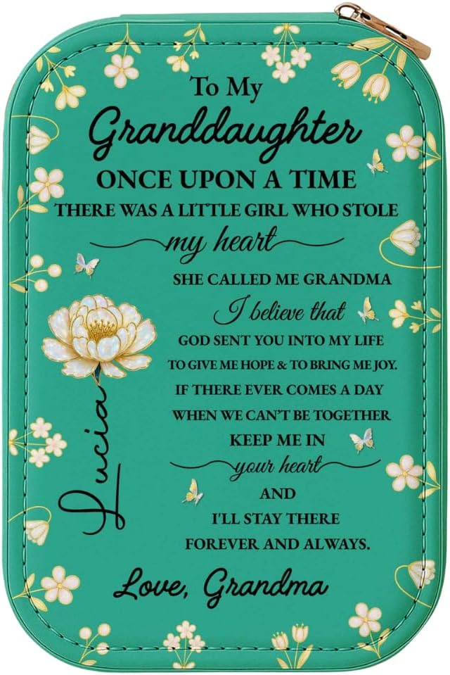 To My Granddaughter, Once Upon A Time, Custom Jewelry Box, Gift For Granddaughters, Personalized Birth Month Flower Travel Jewelry Organizer Gift for Daughters Sisters on Birthday Christmas Graduation