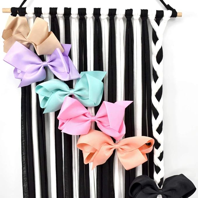 Teensery Hair Bow Holder Hair Clips Headbands Wall Display Hanging Holder Hair Accessories Storage Organizer Hanger for Women and Girls (White&Black)