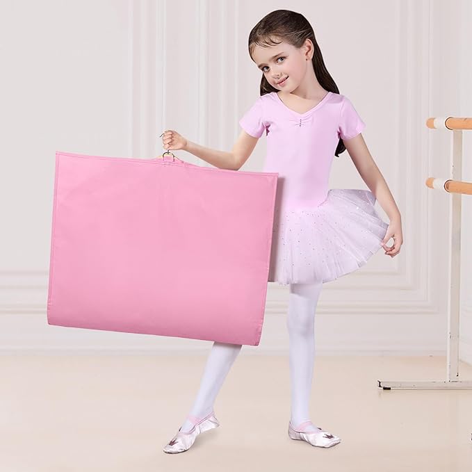 Univivi Garment Bags for Dance Costumes for Hanging Clothes, 40 Inch Breathable Dance Competition Garment Bag With 3 Medium Clear Zipper Pockets for Kids (Pink) - 8 Pack