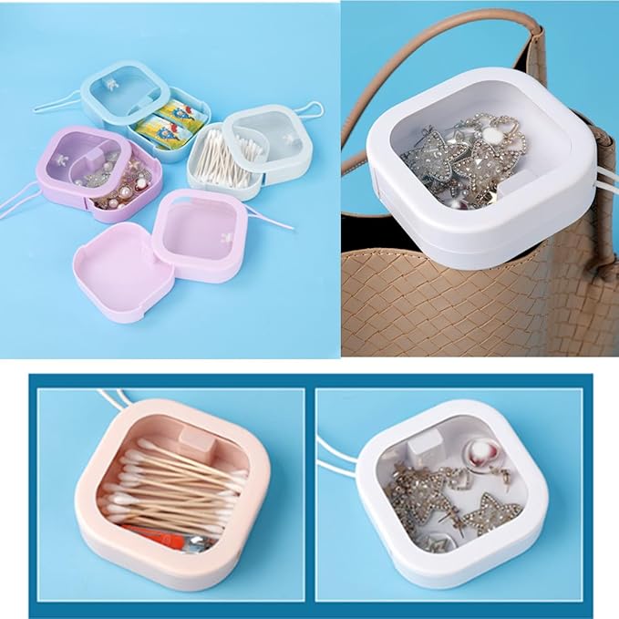 2PCS Hair Tie Organizer Boxes Holder for Bathroom Desktop, Stackable Portable Scrunchies Accessory Tie Bobby Pin Storage Container for Small Items Cotton Swab Jewelry Dispenser (Pink White)