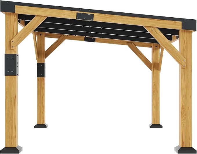 Jocisland 10x12x8 FT Cedar Wood Carport, Heavy Duty Canopy Carport with Sloped Galvanized Steel Roof for All Weather, Permanent Shelter for Tractor, Motorcycle, Bike & Garden Tools