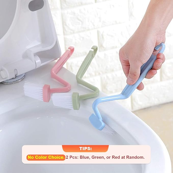 Mziart 8" V Type Plastic Curved Toilet Brush Cleaning Toilet Corner Rim (Blue, Green, Red, Pack of 2)