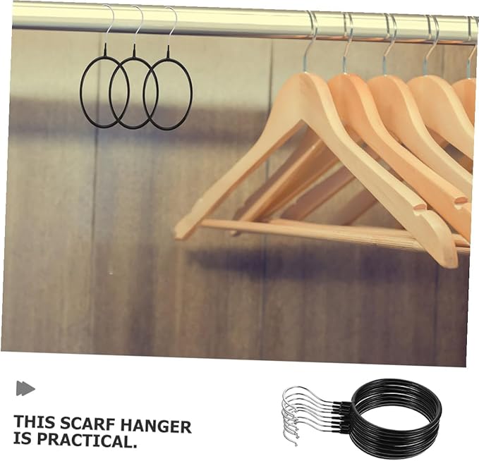 10pcs Large Black Plastic-Coated Iron Scarf Rings Scarf Rack Belt Hanger Organizer for Closet Storage and Wardrobe Accessory Organizer