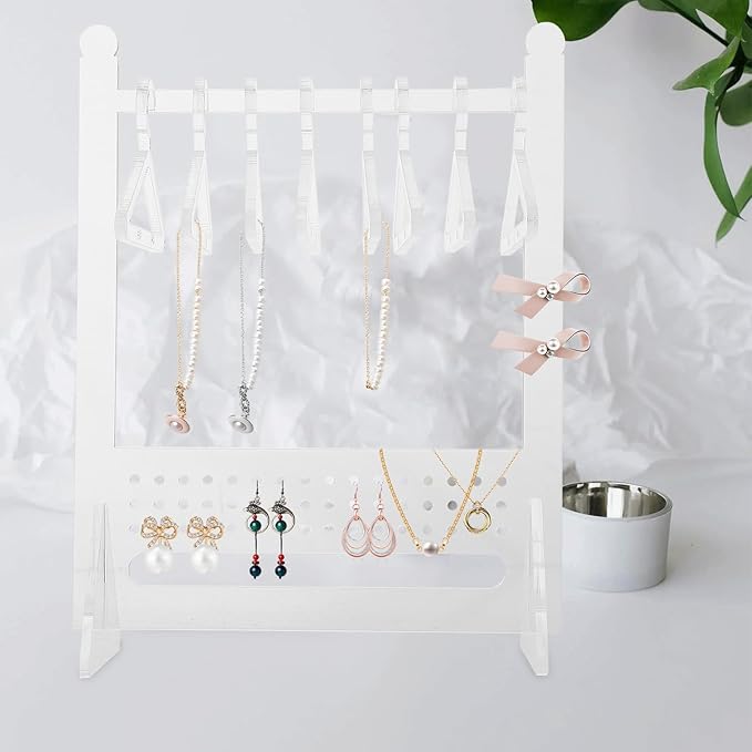 SUPVOX Acrylic Earring Display Stand and Necklace Organizer with 8 Hangers Jewelry Holder for Women Jewelry Storage and Closet Accessory Organizer