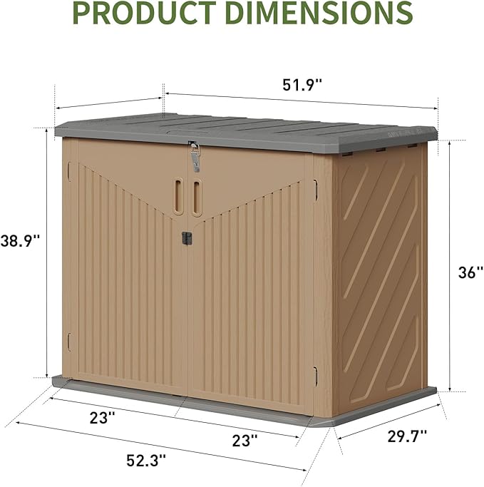 Aoxun Outdoor Storage Cabinet 35 Cu.Ft Outdoor Trash Can Storage Shed Waterproof Horizontal Storage Shed Outdoor Storage for Garbage Bin, Generator, and Lawn Mower (Brown)