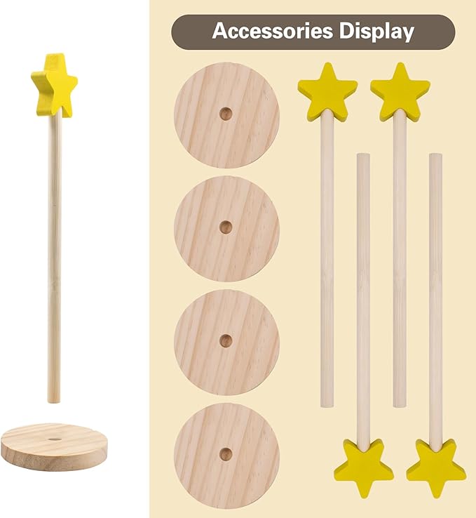 SnowTing 4 PCS Scrunchie Holder, Wooden Hair Tie Organizer Stand, Cute Star Shape Tabletop Vertical Scrunchies Storage Display Tower for Girls Women Bedroom Bathroom and Store, 10.3'' Tall
