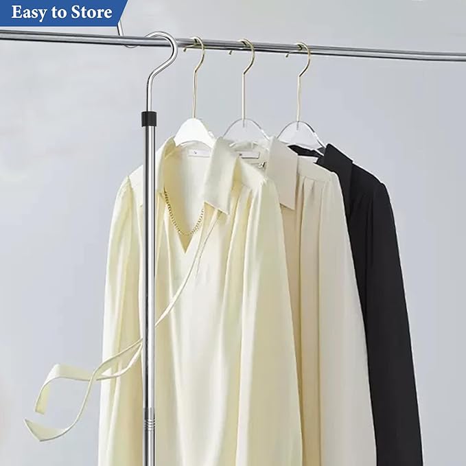 Clothes Hook Pole, Clothes Hanger Reaching Hook for Hanging Clothes Light and Plants Extendable from 35" to 50" Made of Stainless Steel Tube with Sponge Handle (50inch)