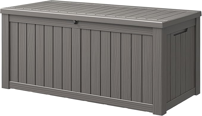 NUNU LAB 120 Gallon Outdoor Storage Box,Resin Large Sturdy Deck Box, Backyard Outside Storage Box Waterproof with Double Wall Panels,Package Delivery Garden Outdoor Hose