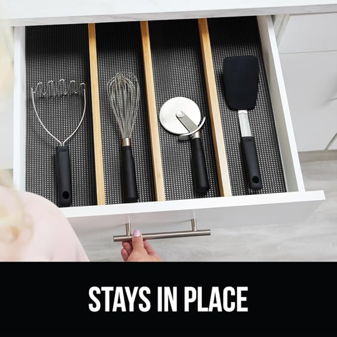 GORILLA GRIP powerGRIP Drawer Shelf and Cabinet Liner, Thick Strong Hold, Non-Adhesive Liners Protect Kitchen Cabinets and Cupboard, Bathroom Drawers, Easy Install, Breathable Mat, 17.5" x30' Charcoal