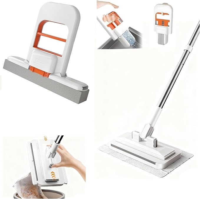 Snap Grip Mini Mop with a Mini Foldable Desktop Mop, Zero-Touch Gap Dust Cleaner with 39in Stick & Locking Head, Dry Wet Disposable Dust Mop for Kitchen Wall Bathroom Toilet Corners (Lazy Mops Set)