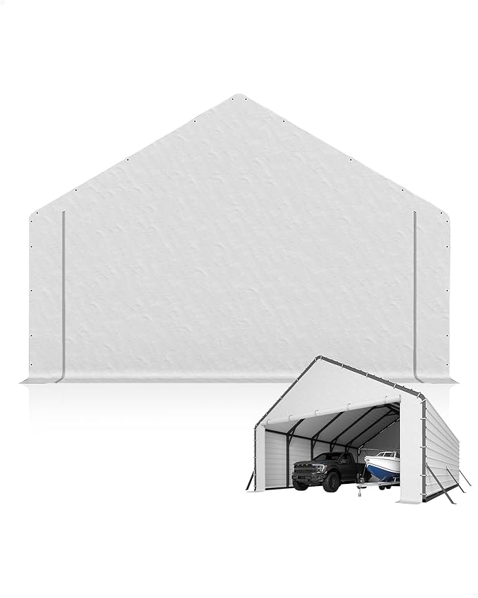 GarveeLife Heavy-Duty PE Enclosure Kit (2-Pack) for Metal Carport - 220gsm Roll-Up Zipper Door Panels for 13x26, 13x21, 13x16 ft, with Ball Bungees, White