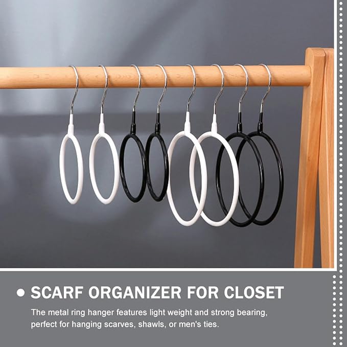4pcs Black Plastic Coated Metal Round Scarf Hanger Rings, Multi-Functional Tie Rack Organizer for Closet, Scarf Storage and Belt Holder, Small Large Size Clothes Accessory