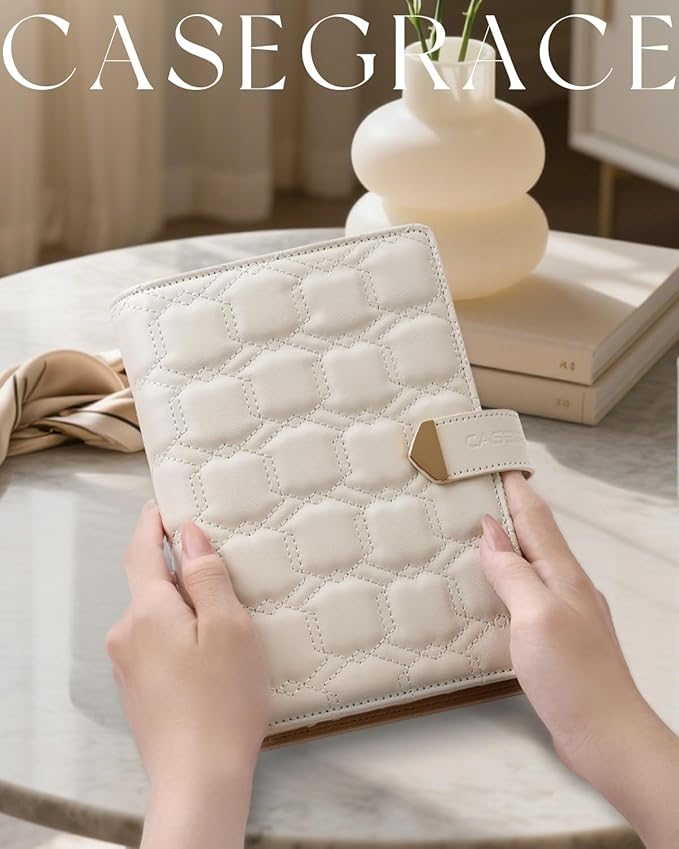 CASEGRACE Travel Jewelry Organizer Case,Portable Jewelry Storage Book Ring Binder with 6 Clear Zipper Velvet Jewelry Pouch for Earrings, Rings, Necklaces Ideal Gift for Women (Beige White)