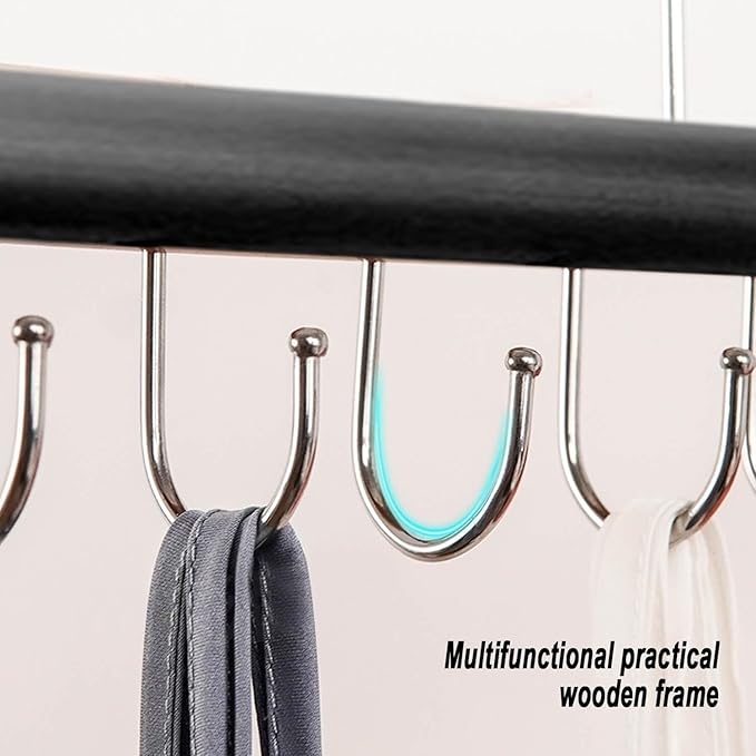 2PCS Belt Organizer Hanger,Sturdy Wood Belt Rack Closet Accessories with 8 Hooks Belt Organizer for Closet Organizers and Storage -Black