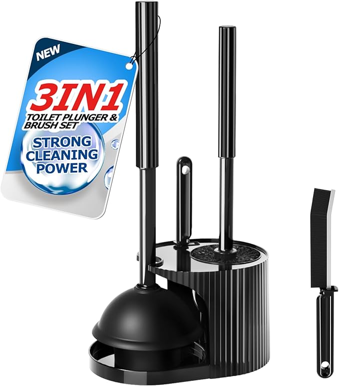 3 in 1 Toilet Brush and Plunger Set,Toilet Bowl Brush Plunger Set,Toilet Brush Plunger Combo,Cleaning Brush,Cleaning Supplies, Crevice Cleaning Brush, Bathroom Cleaning Tools