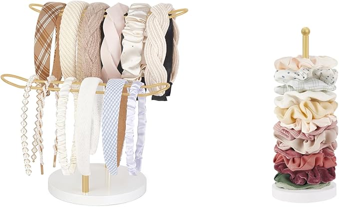 Dahey 2-Tier Headband Holder Organizer and Scrunchie Holder Hair Accessories Organizer Stand Modern Metal Hair Tie Holder Organizer Storage Bedroom College Dorm Decor for Girls Women