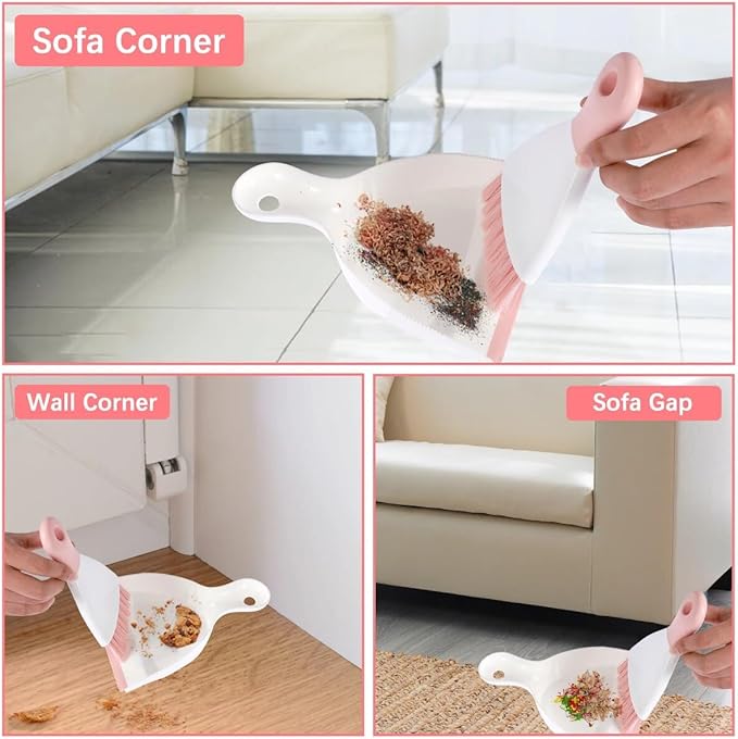 Dust pan Broom Brush Dustpan - Small Broom and Dustpan Set,Mini Broom and Dust pan,Small Dustpan and Brush Set for Home Cleaning, Sofa, Desk, Guinea Pig Cage, Cat Litter etc.（Pink）