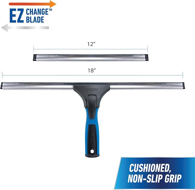 Unger Professional Connect and Clean 18” EZ Change Window & Glass Cleaning Squeegee,Large-and Small Windows,Rubber Blade Tool for Streak-Free Results,Includes 12” Channel,(Pack of 6)