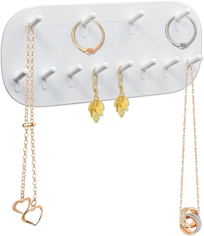 Andiker Wall Mounted Necklace Holder, Hanging Jewelry Organizer with 12 Hooks, Jewelry Hangers for Necklace Bracelets, Earrings, and Keys (White)