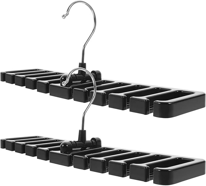 BESPORTBLE 2pcs Multifunctional Belt and Tie Hangers Wall-Mounted Scarf Organizer Rack for Closet Storage, Black Sturdy Plastic, Space-Saving Accessory Organizers for Home Wardrobe