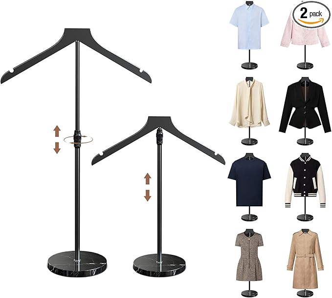 OLV 2 Pack Mannequin Torso with Marble Base, 18-34 Inch Adjustable Shirt Display Stand for Vendors Shop, More Stable High-end Dress Form Clothes Garment Rack, Jacket Coat Hanger Stand, Black