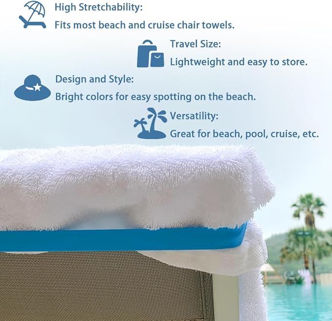 Towel Bands for Cruise and Beach Chairs - Ship Essentials - Alternative to Clips - Vacation Accessory Gifts - Thicken Bands 6 PCS