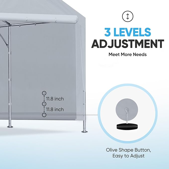 ADVANCE OUTDOOR 10x20 ft Carport Replacement Door with Zippers Tarp, Heavy-Duty Waterproof & UV Protected, Easy Installation with Ball Bungees, Sliver Gray, One Door Only