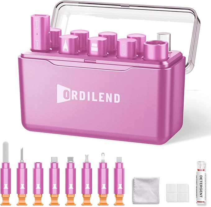 Ordilend for iPhone Cleaning Kit for Charging Port Cleaner, Multi-Tool iPhone Cleaner Repair Lightning Cable, Cell Phone Cleaning Kit for iPad, Connector, Speaker, Airpod with Storage Case, Pink