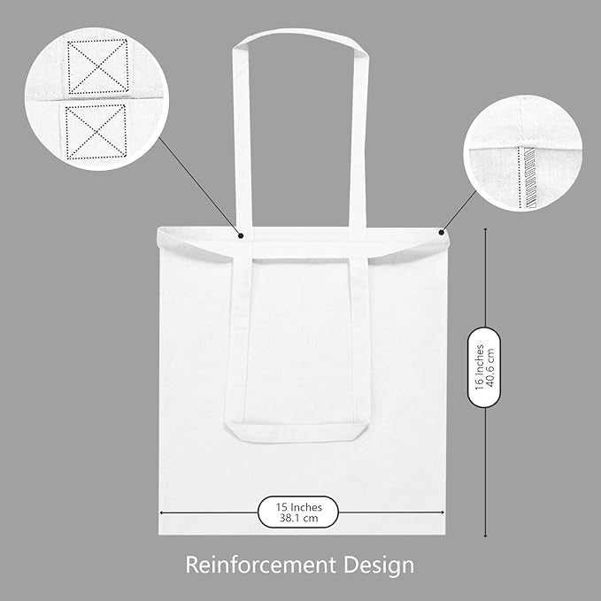 TOPDesign 6-Pack Economical 16"x15" White Cotton Tote Bag, Lightweight Medium Reusable Grocery Shopping Cloth Bags, Suitable for DIY, Advertising, Promotion, Gift, Activity