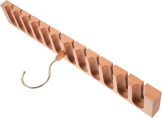 SMASOLO Rotatable Wooden Belt Hanger with 12 Compartments, Large Capacity Belt and Tie Organizer Rack for Closet Storage and Scarf Display, Space-Saving Accessory Organizer for Home