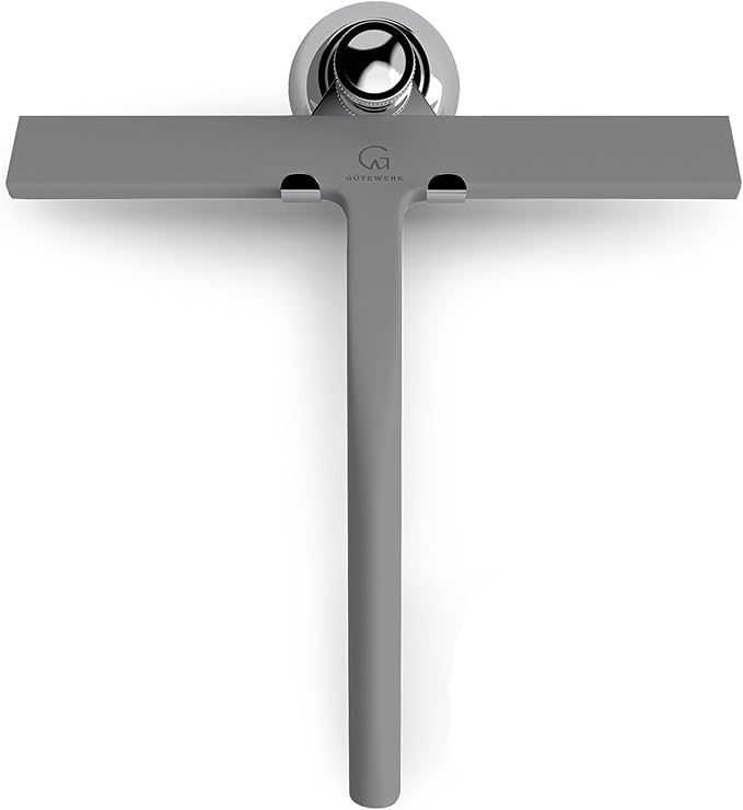 GÜTEWERK Shower Squeegee for Glass Doors, Silicone Window Squeegee, Bathroom and Glass Cleaning - Gray - 9 Inch