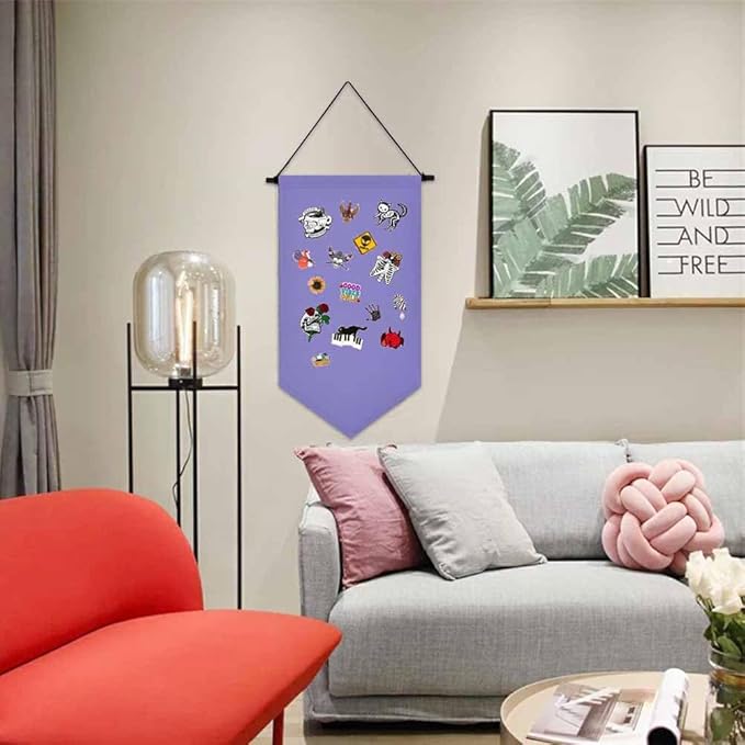 YeeMan Wall Hanging Canvas Display Stand Enamel Pin Display Banner Holder Earrings Necklace Glitter Pin Collection Organizer (Light Purple)