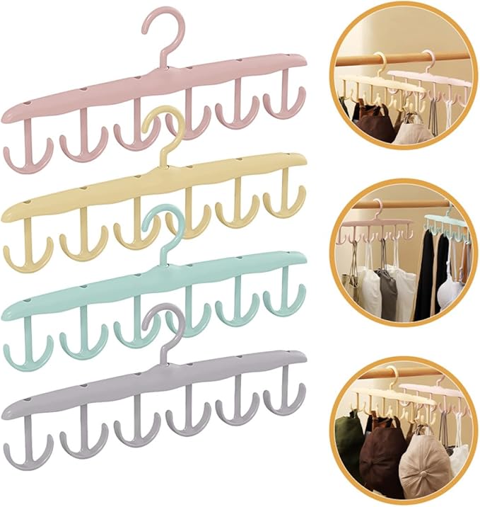 4pcs Rotatable Belt Hanger Multi-Hook Closet Organizer with 12 Hooks for Belts Ties Scarves Hats Storage Rack Space-Saving Accessory Organizer for Men’s Wardrobe