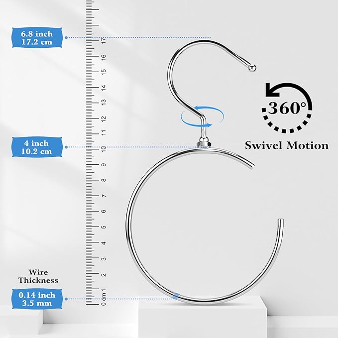 4 Pack Belt Hangers for Closet Rotatable Belt Ring Hook Tie Rack Holders Closet Hanger Organizer for Ties Scarves Baseball Cap Wardrobe Accessory Storage(Silver)