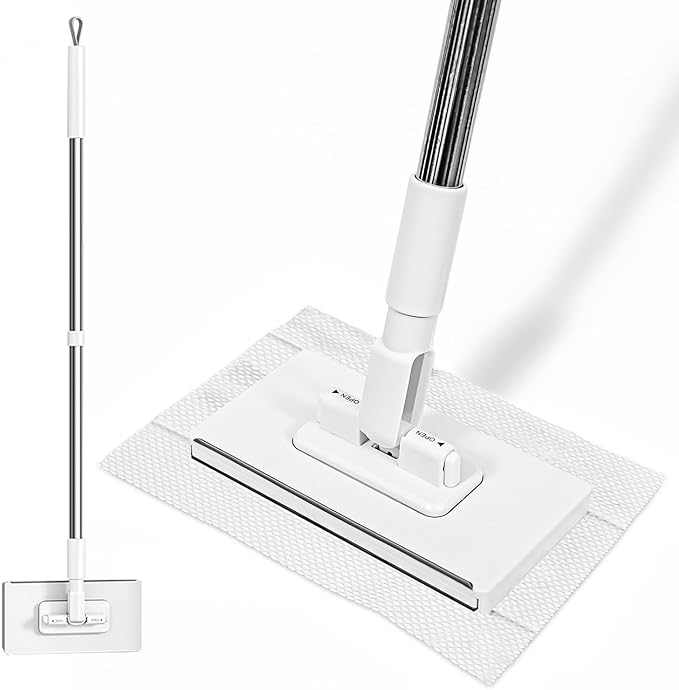 Snap-Grip Mini Mop with 39in Handle — INWEJIA Zero-Touch Gap Dust Cleaner & Locking Head, Disposable Lazy Mop Wet and Dry for Kitchen Bathroom Toilet Corners Window Wall Cleaning