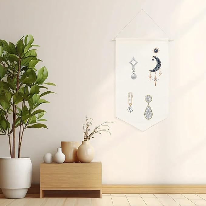 3 PCS Canvas Banner Blank with Wooden Dowel, Canvas Banners Wall Hanging Brooch Jewelry Badges Display, Enamel Pin Wall Organizer for Buttons Earrings (White, Small)