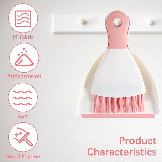 Dust pan Broom Brush Dustpan - Small Broom and Dustpan Set,Mini Broom and Dust pan,Small Dustpan and Brush Set for Home Cleaning, Sofa, Desk, Guinea Pig Cage, Cat Litter etc.（Pink）