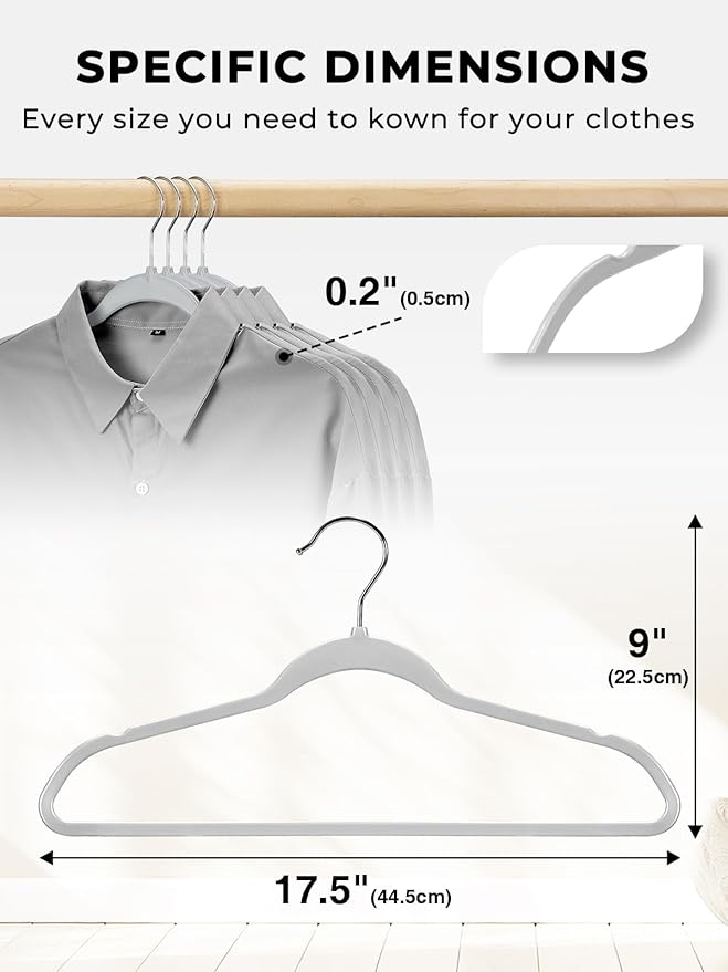 Smarter Plastic Hangers 200 Pack - Slim Non-Velvet Hangers with 360° Swivel Chrome Hook & Non Slip Notches - Ideal for Dresses Coats Shirts Jackets & More - Gray