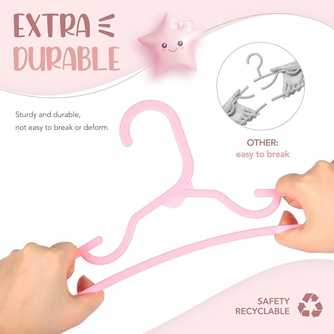 HOUSE DAY Plastic Baby Hangers for Closet 20 Pack, Durable Plastic Kids Hangers for Baby Clothes, Thin & Compact Childrens Hangers, Space Saving Pink Baby Hanger, Small Hanger for Kids Clothes