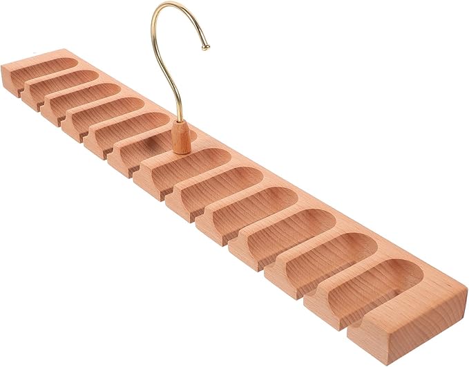 Rotatable Large Capacity Belt Rack Hanger with 12 Slots, Beech Wood Mens Belt Organizer for Closet Storage and Tie Scarf Display, Space-Saving Accessory Organizer for Home