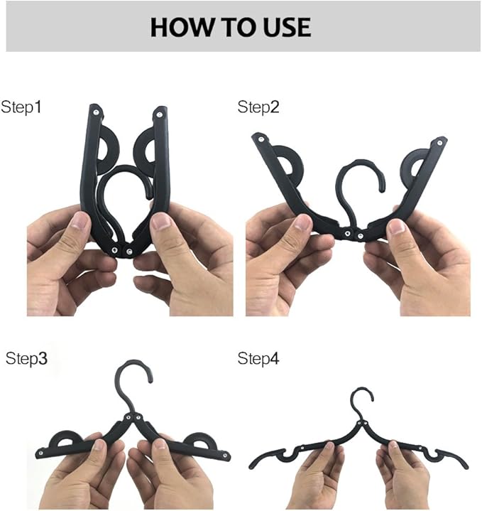 12 PCS Travel Hangers - Cruise Ship Essentials Portable Folding Clothes Hangers Travel Essentials Foldable Clothes Drying Rack for Travel (Black)