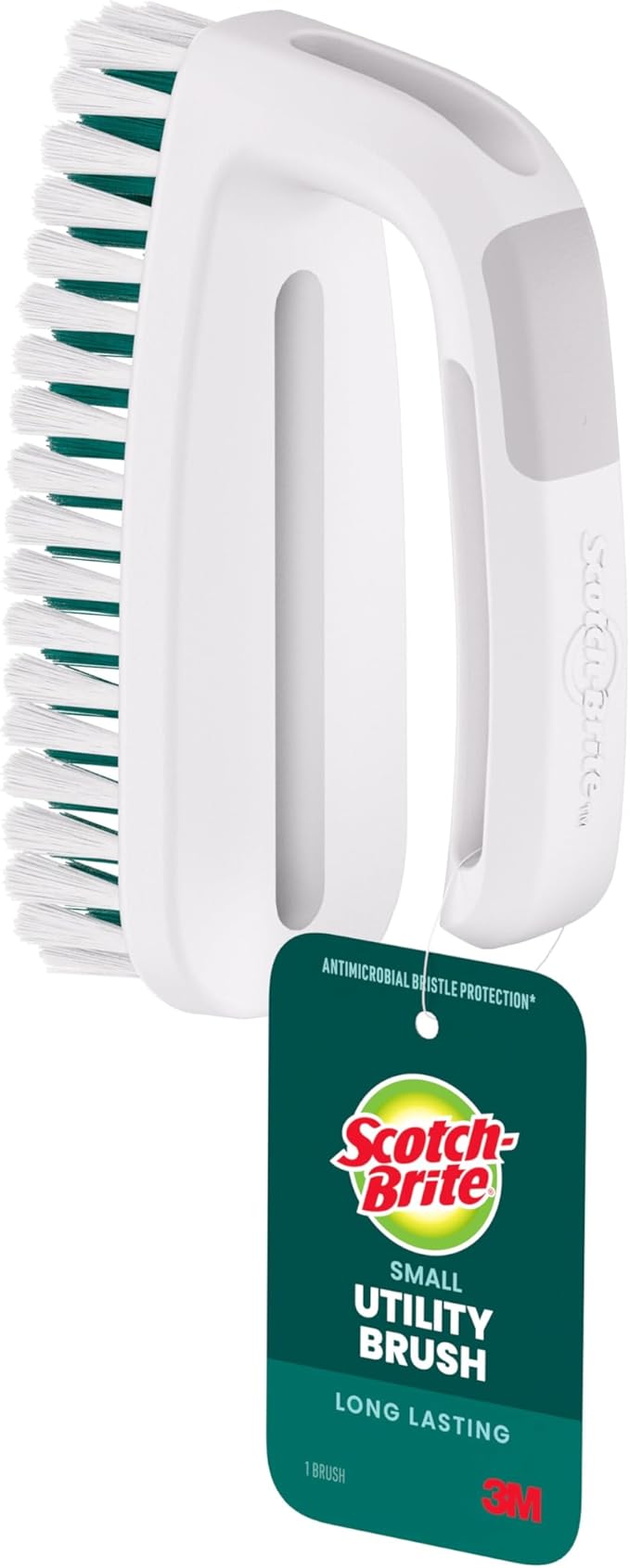 Scotch-Brite Small Utility Brush, Long Lasting Dish Brush with Handle for Scrubbing Cookware, Hands, Tile, Grout, Cutting Boards, and Utensils without Scratching, Antimicrobial, and Rinses Clean