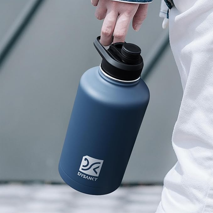 64 oz Insulated Water Bottle | Upgraded Thickened Stainless Steel Water Jug for Gym and Hiking with Straw, Carrier Bag, Handle Strap | BPA-Free 64 oz