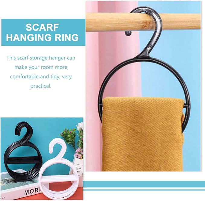 Scarf Hanging Organizer and Belt Ring Holder, Black Plastic Multifunctional Tie Hanger for Closet Storage, Wardrobe Accessory Organizer, 10pcs Set for Home Bedroom Use