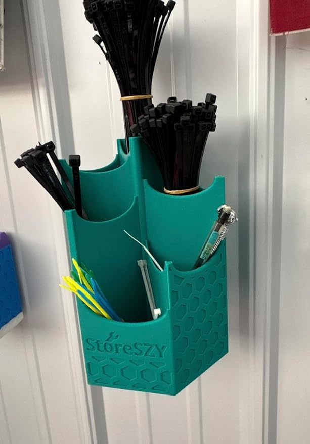 Magnetic Zip Tie Holder – Tool Organizer with Rubberized Magnets | Multiple Sizes & Colors for Garage, Shop, or Toolbox Storage (Blue, Tall-Multipocket)