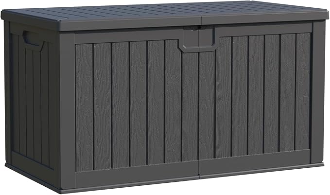 Patiowell 230 Gallon Large Outdoor Storage Box, Waterproof Deck Box with Fixed Divider, Lockable and Durable Patio Storage Solution for Patio Furniture and Garden Tools, Black